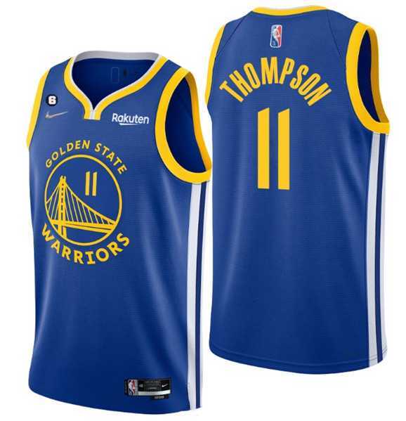 Mens Golden State Warriors #11 Klay Thompson Royal With No.6 Patch Stitched Jersey Dzhi->golden state warriors->NBA Jersey